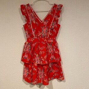 NWT Medium Betsy Johnson garden print seersucker ruffle button up mini dress